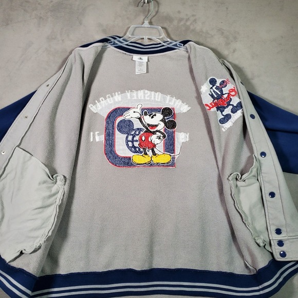 Disney Parks Varsity Jacket Mens XL Gray Blue Mickey Mouse Embroidered Letterman - Picture 8 of 11